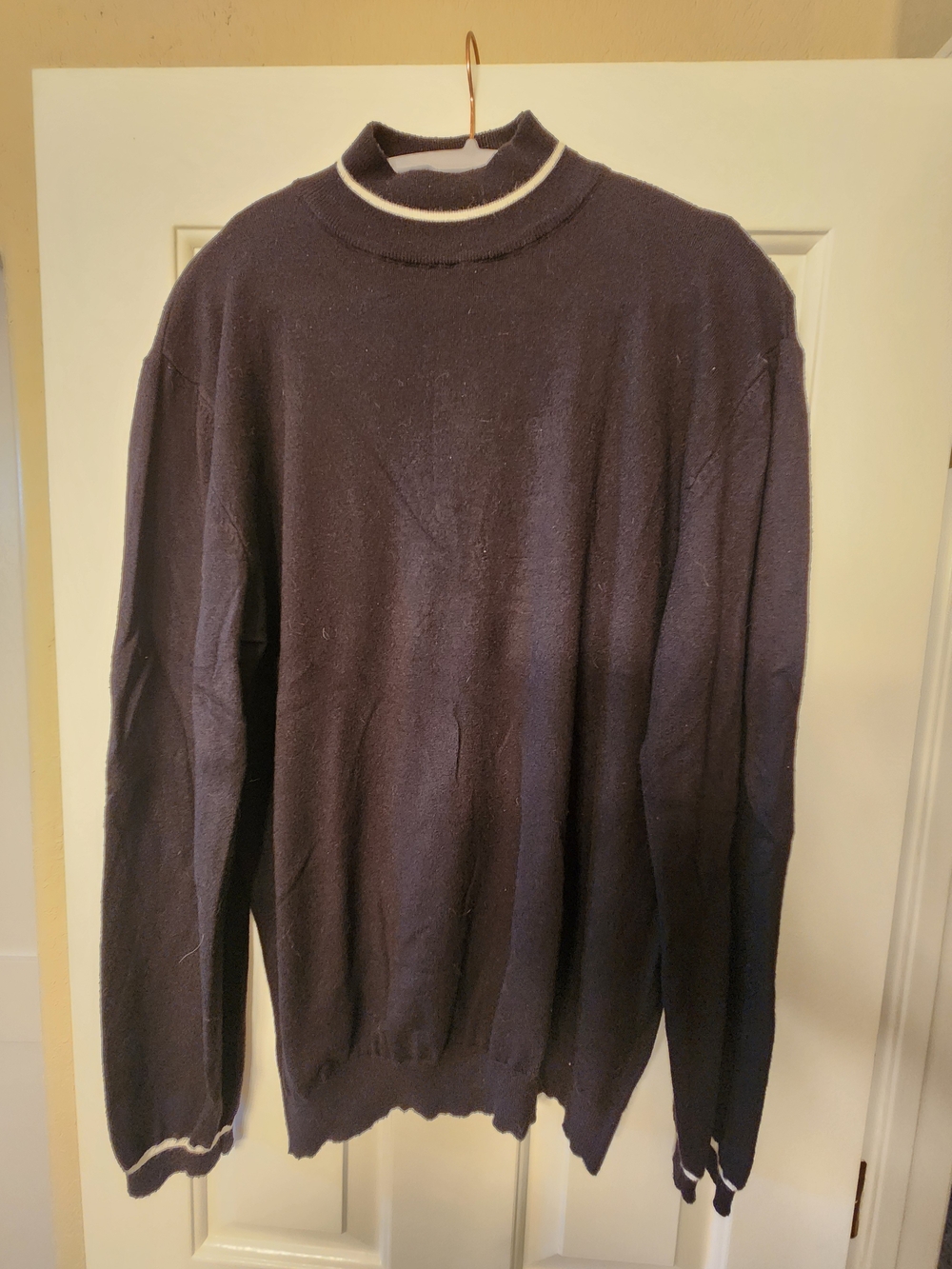 Men's Black Mock Neck Sweater with Contrast Trim XL